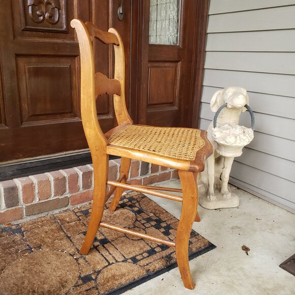Vintage Ladder Back Wood Cane Seat Accent Chair - Picture 5 of 14